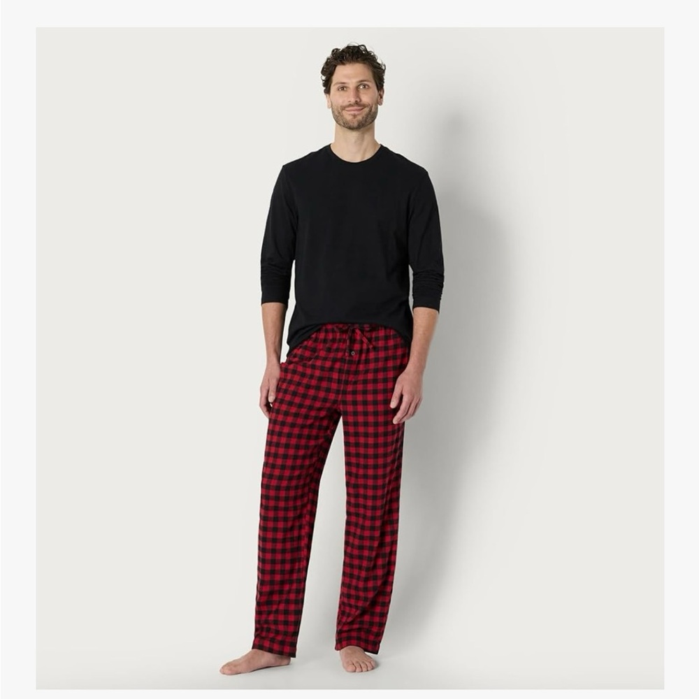 Black Long Sleeve Shirt and Red Plaid Pants pajama set